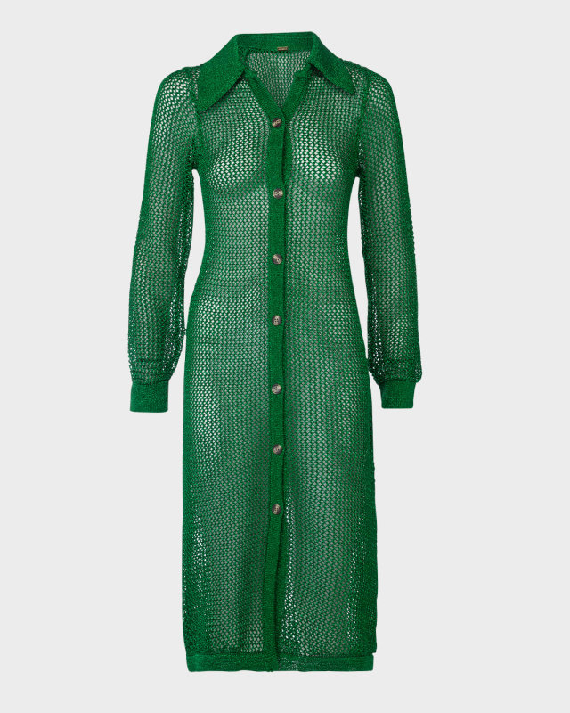 Smi Open Crochet Midi Shirtdress