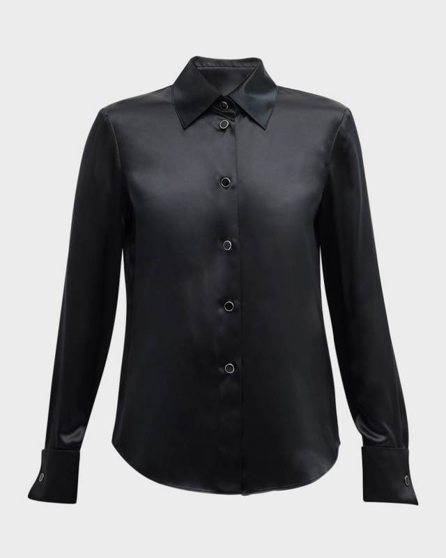 Button-Down Slim Silk Blouse