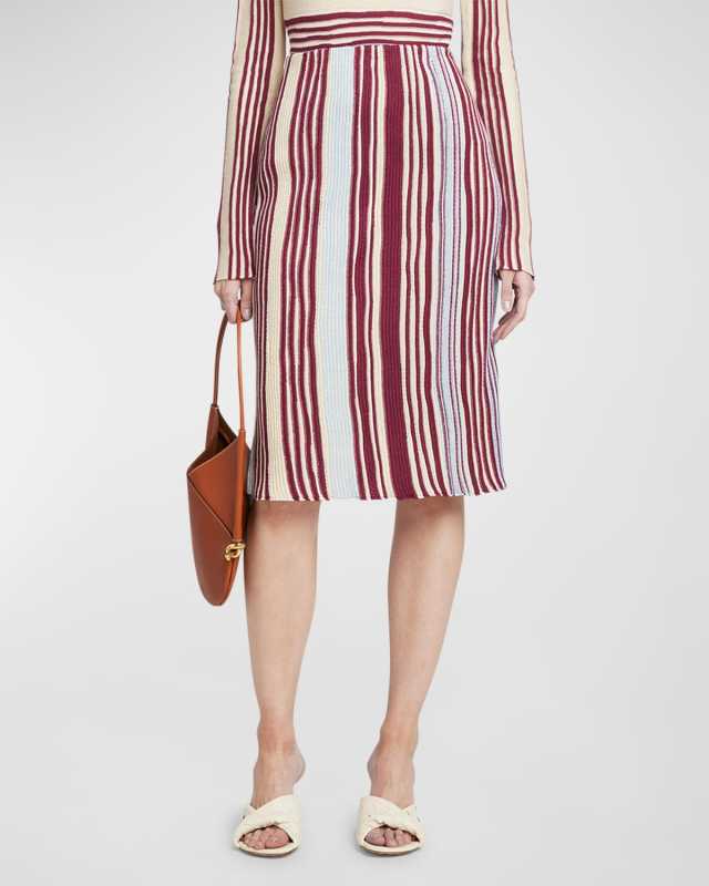 Stripe Rib Linen Midi Skirt