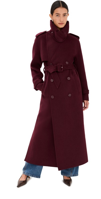 SIMKHAI Rumi Belted Long Coat Oxblood