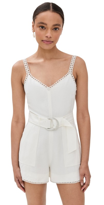 SIMKHAI Holloway V Neck Romper With Belt White