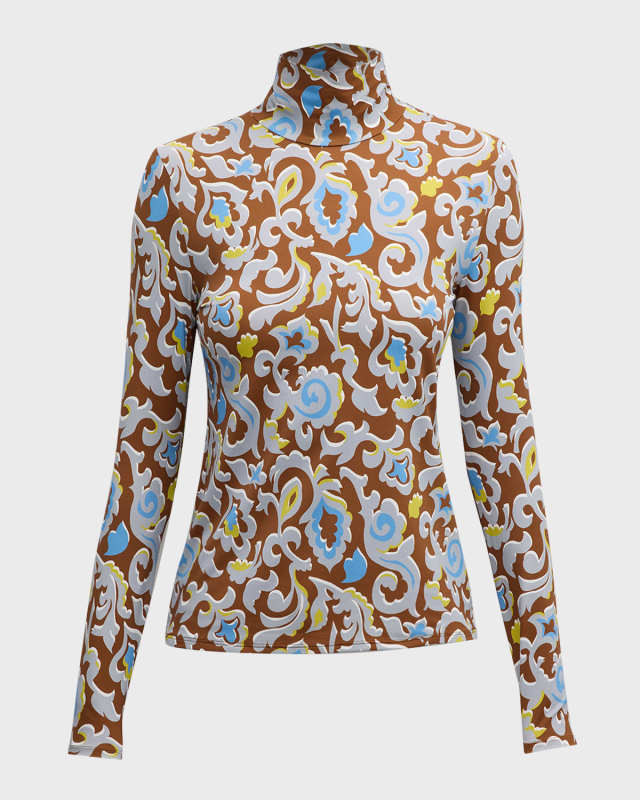 Western Paisley Nuda Jersey Turtleneck Long-Sleeve Top