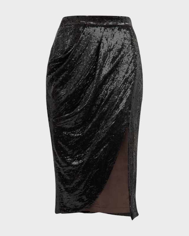 Lover Ruched Asymmetric Sequin Skirt