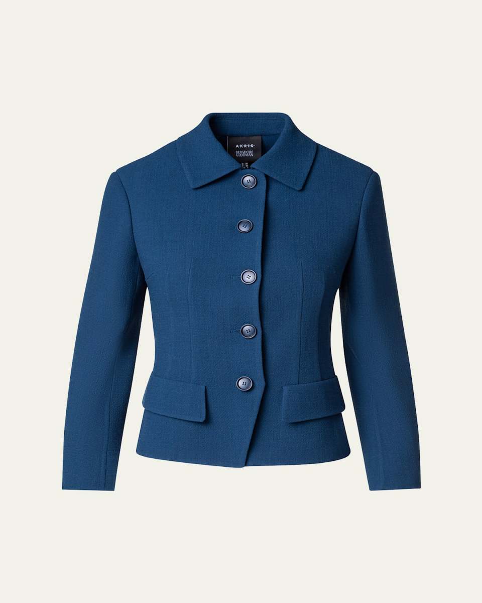 Lea Fitted Wool Short Jacket, Blue