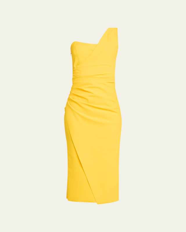 Gredel Ruched One-Shoulder Bodycon Midi Dress