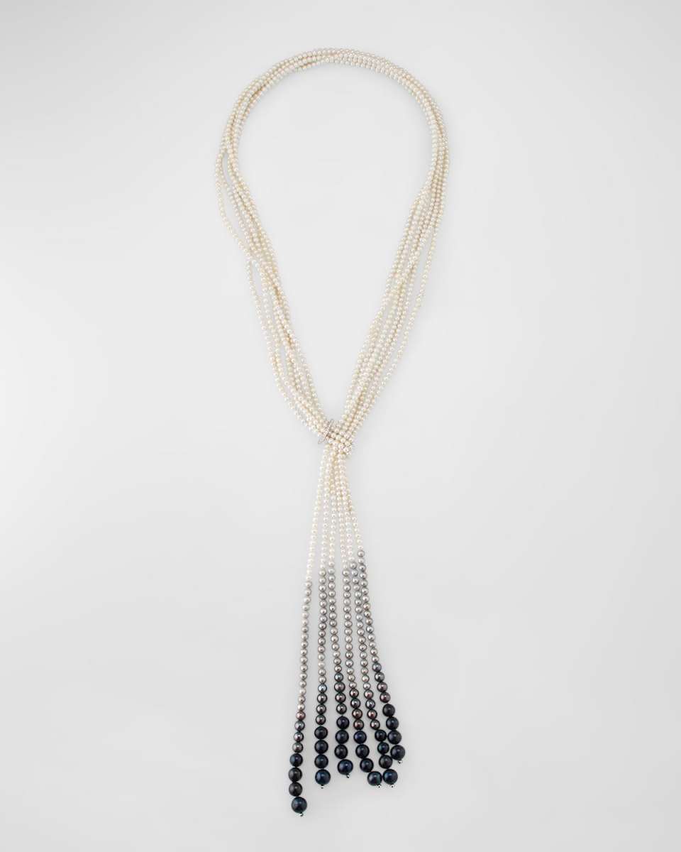18K White Gold Necklace with White Diamonds and Multihued Pearls