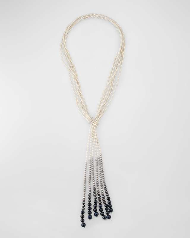 18K White Gold Necklace with White Diamonds and Multihued Pearls
