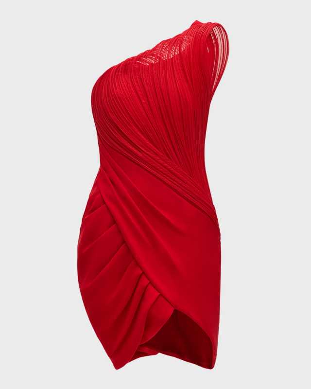 One-Shoulder Structured Drape Mini Dress