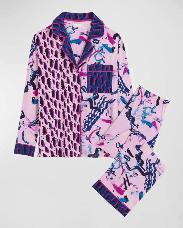 Sofia Cropped Brushstroke-Print Pajama Set