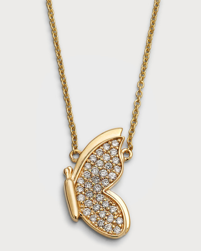 14K Gold Diamond Pavé In Flight Butterfly Necklace