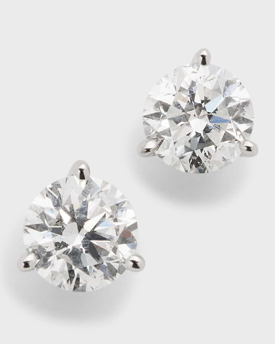 18K White Gold 3-Prong Round Diamond Martini Stud Earrings, 2.0tcw