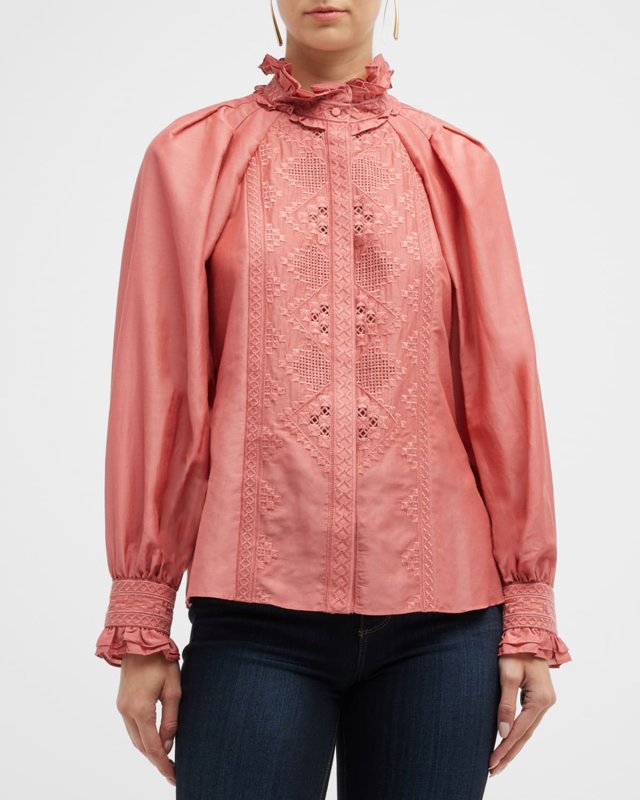 Shenae Embroidered Raglan-Sleeve Blouse