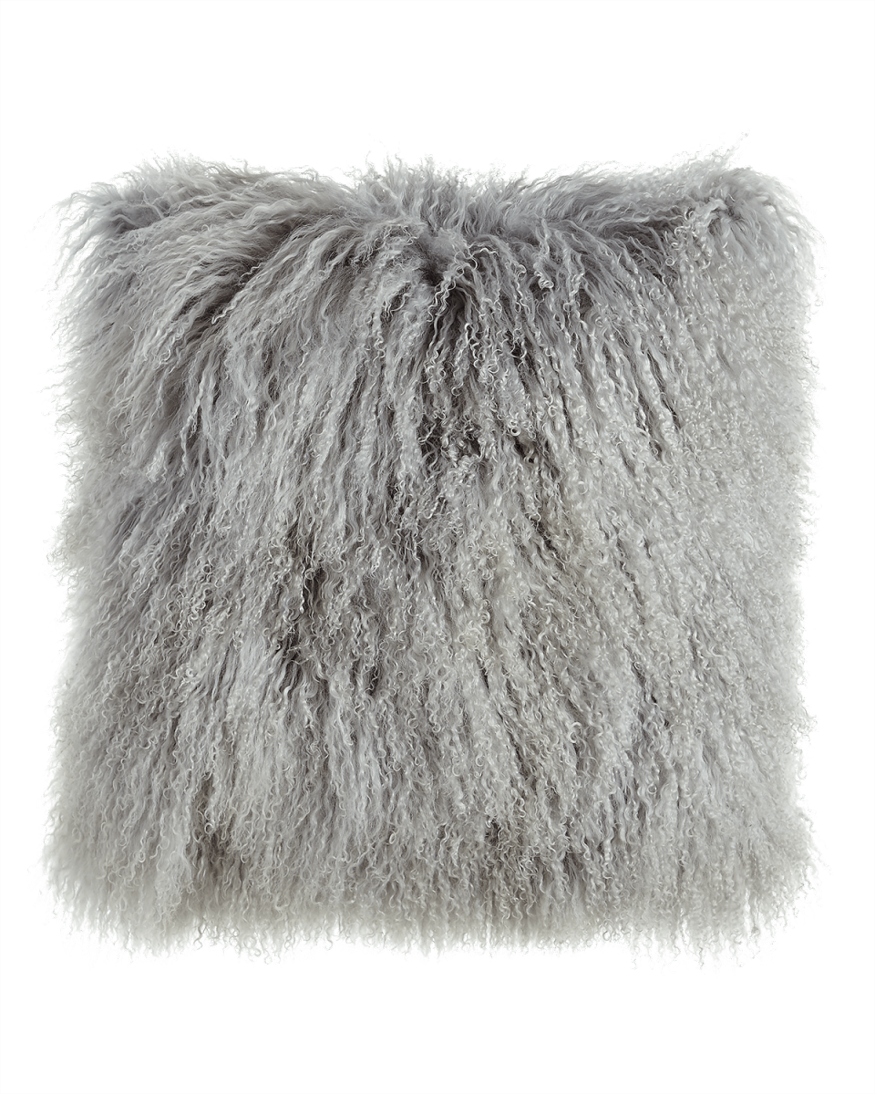 Fog Gray Tibetan Lamb Pillow, 26"Sq.