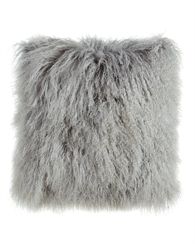 Fog Gray Tibetan Lamb Pillow, 26"Sq.