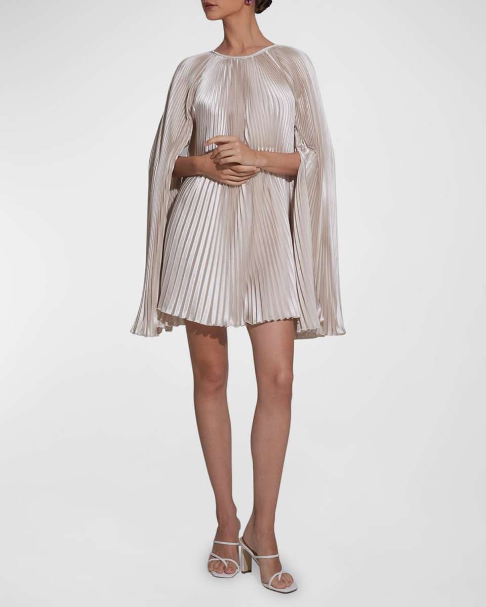 Palais Pleated Satin Split-Sleeve Mini Dress