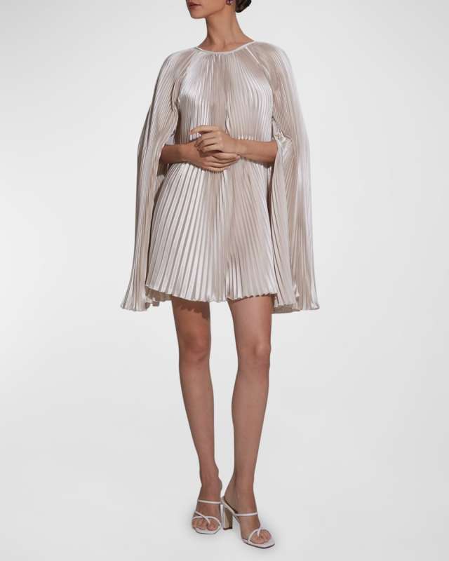 Palais Pleated Satin Split-Sleeve Mini Dress