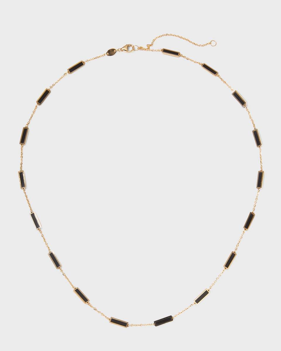 Yellow Gold 17-Stations Black Onyx Necklace