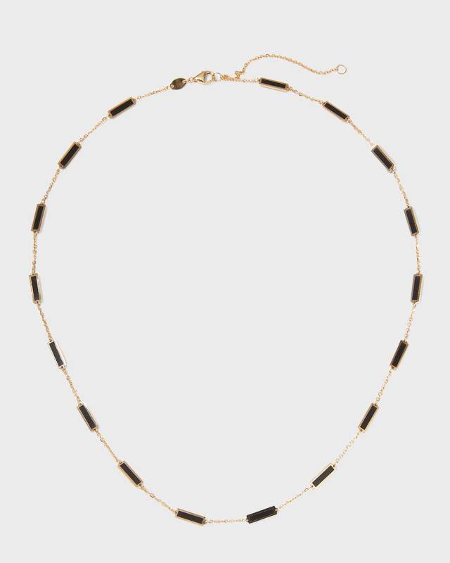 Yellow Gold 17-Stations Black Onyx Necklace