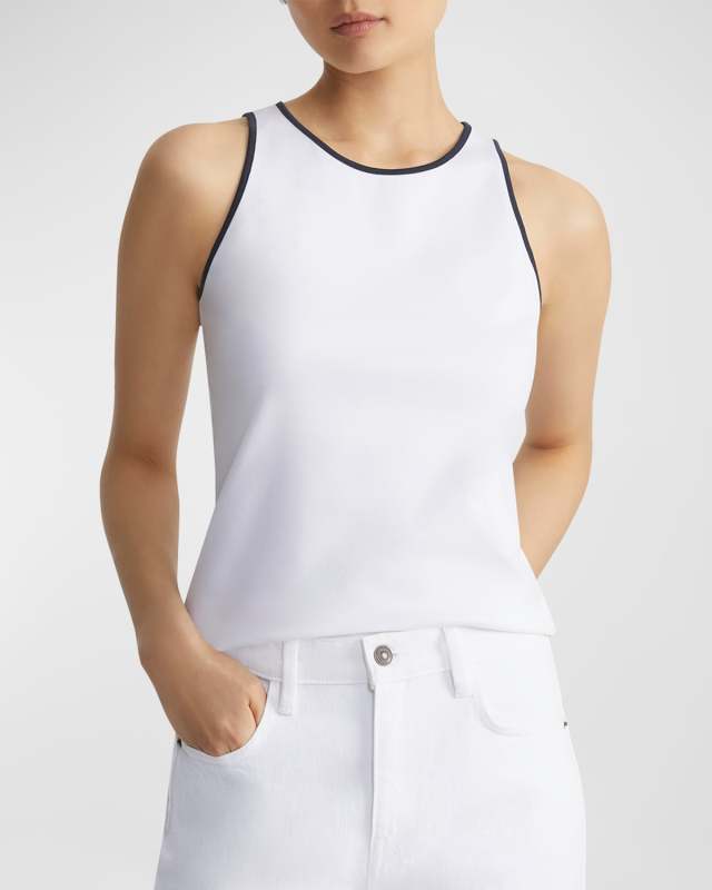 Crewneck Contrast-Trim Cotton Tank