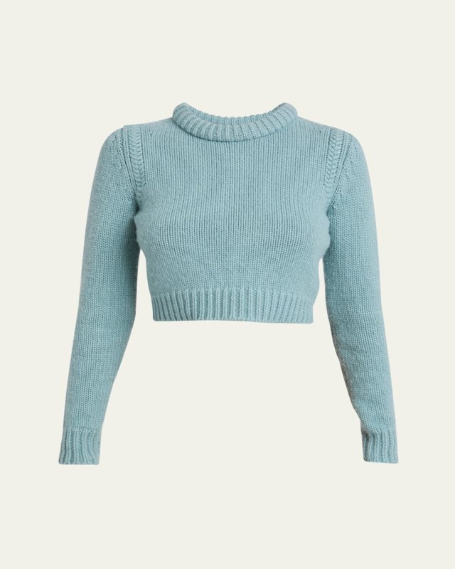 Roll Neck Cropped Cashmere Sweater