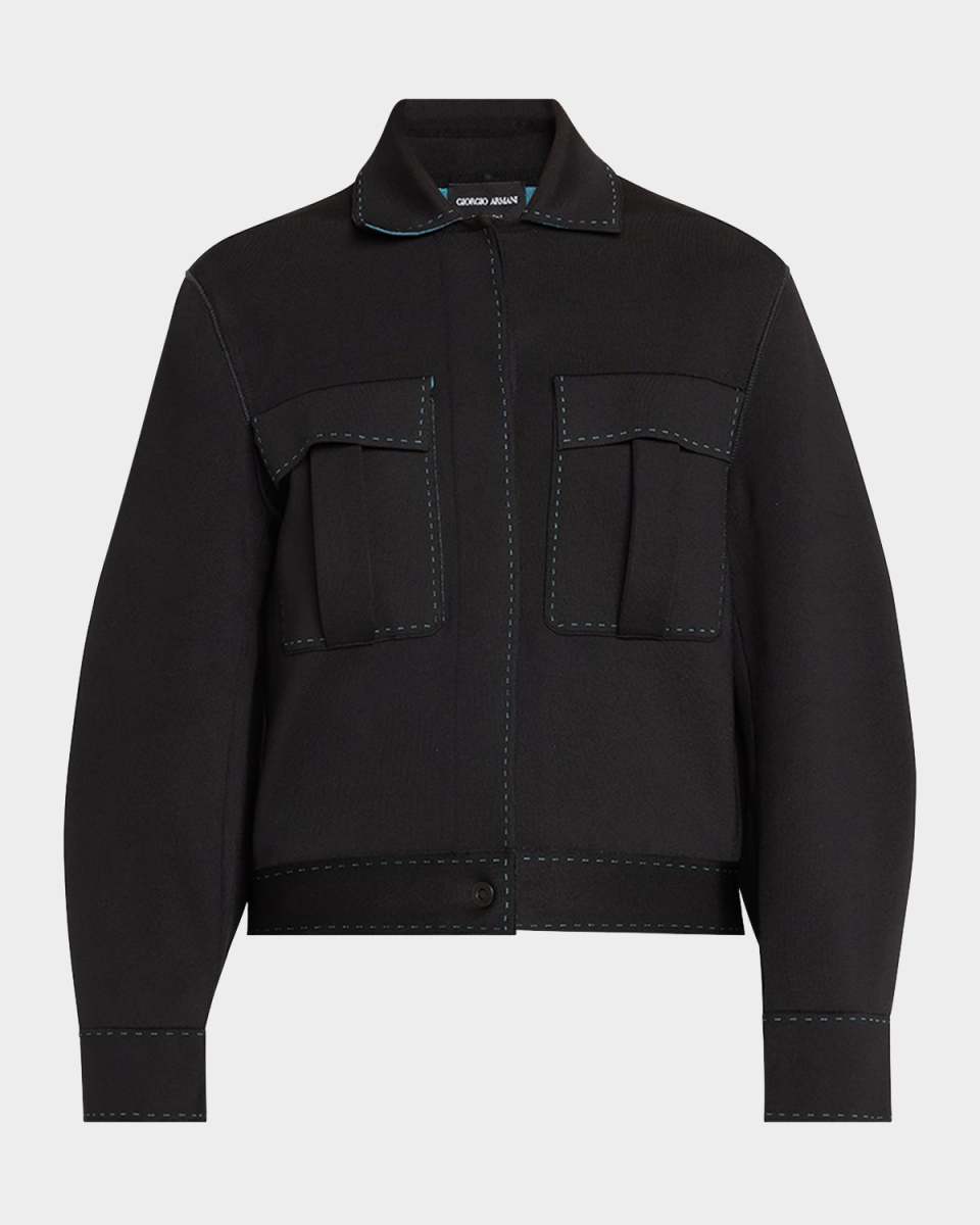 Double-Stitch Silk Viscose Utility Bomber Jacket