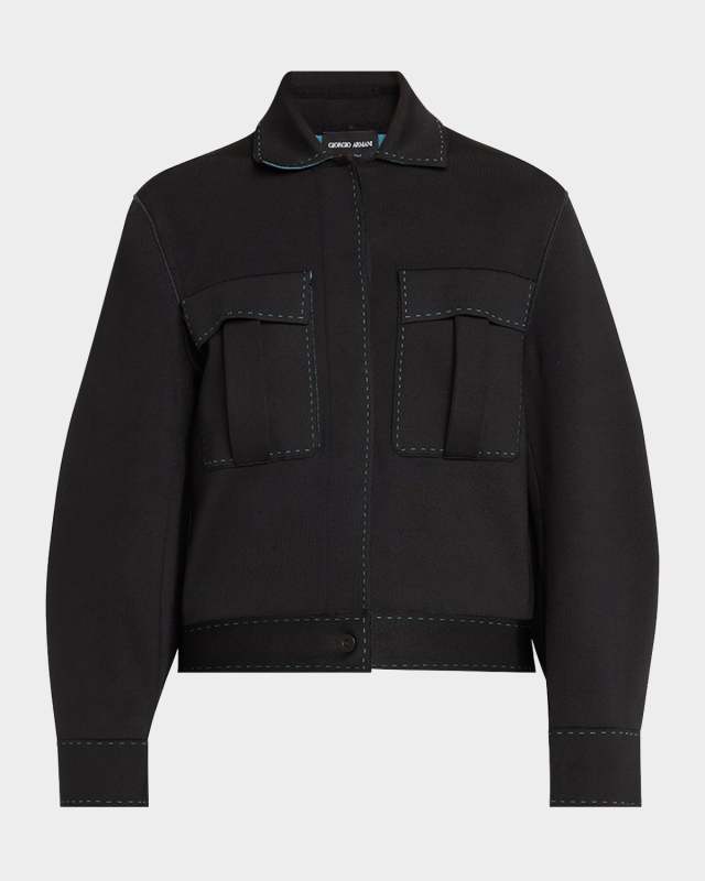 Double-Stitch Silk Viscose Utility Bomber Jacket