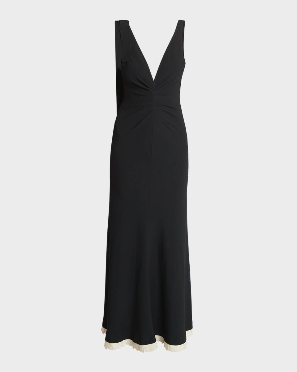 Plunging Gathered-Waist Backless Gown