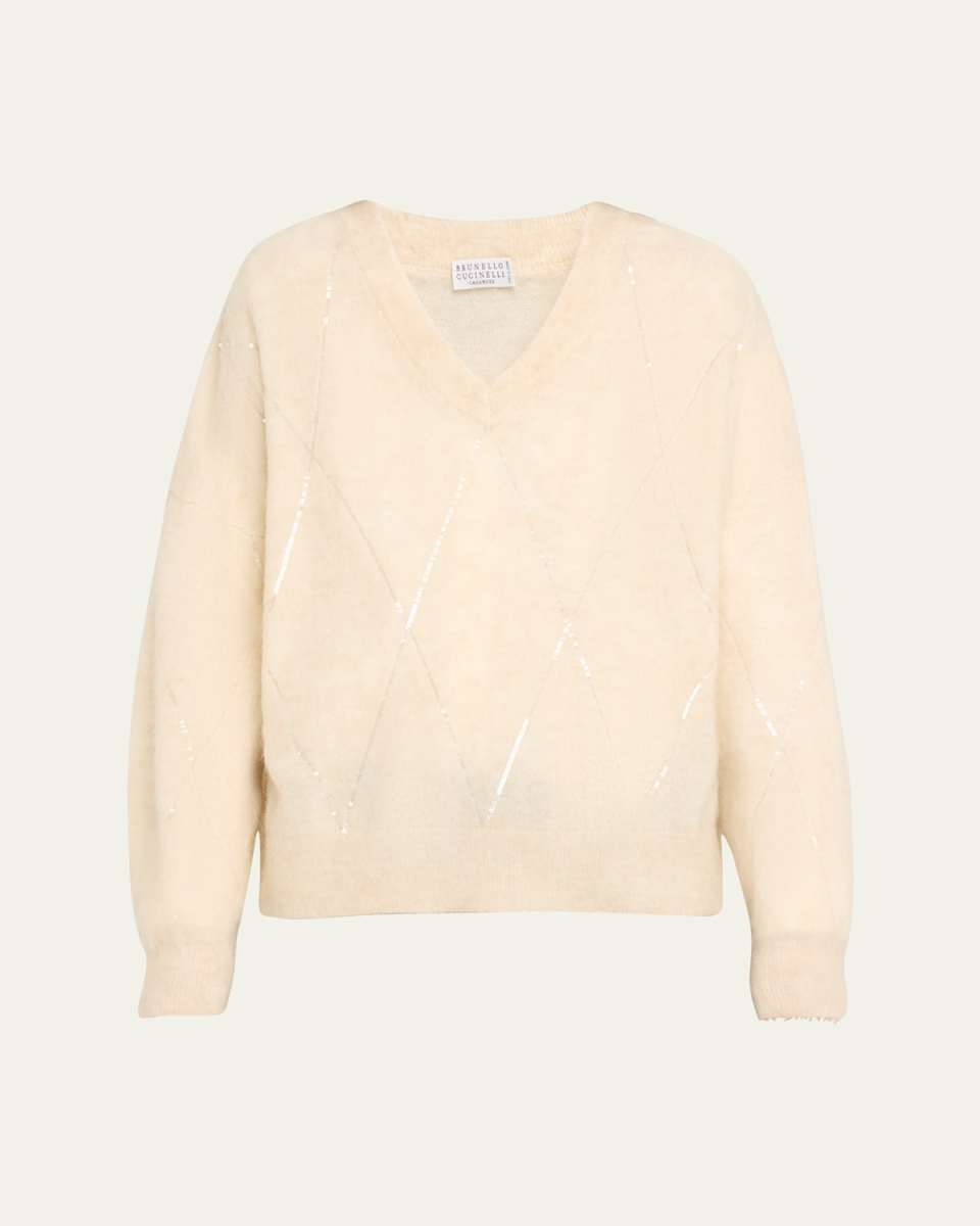 Sequined Argyle Mohair Wool Sweat