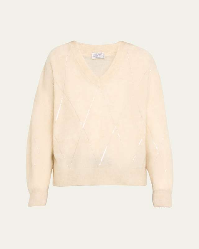 Sequined Argyle Mohair Wool Sweat