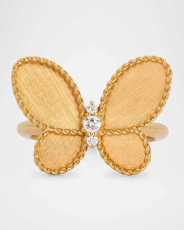 Jasmine 18K Yellow Gold Diamond Butterfly Ring, Size