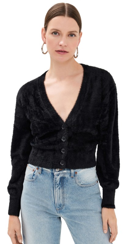 Good American Fuzzy Cardigan Black001