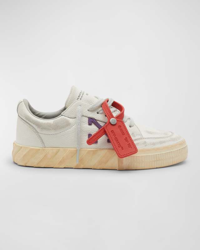Vulcanized Distressed Leather Low-Top Sneakers