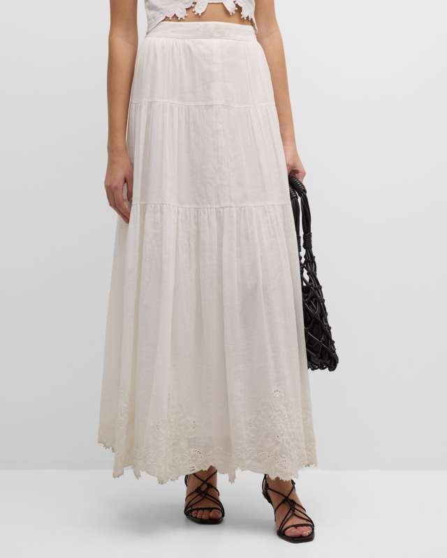 Antoinette Tiered Eyelet-Embroidered Maxi Skirt