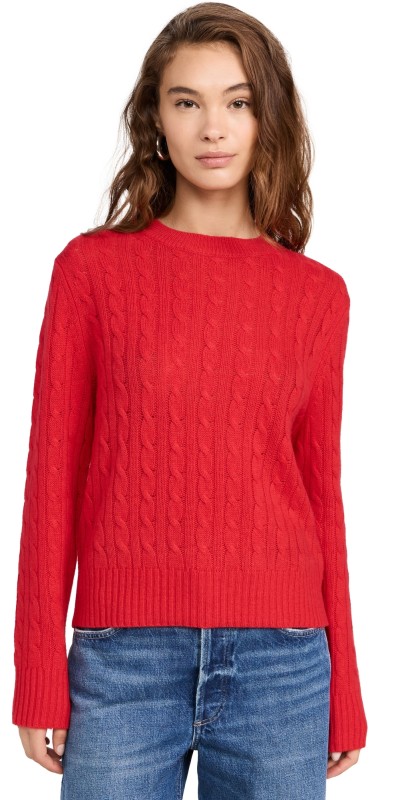 White + Warren Cashmere Featherweight Cable Crew Sweater Bright Scarlet