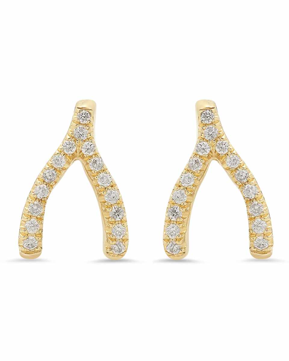 18k Mini Diamond Wishbone Stud Earrings