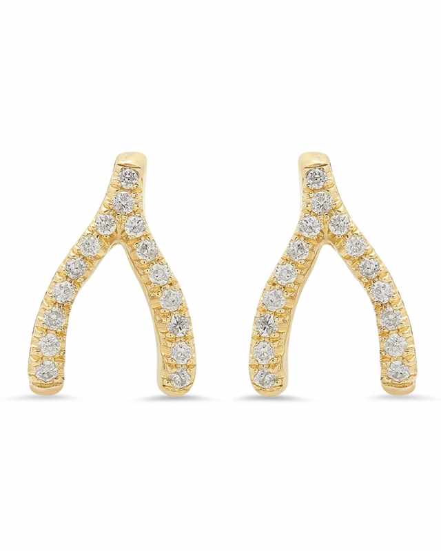 18k Mini Diamond Wishbone Stud Earrings