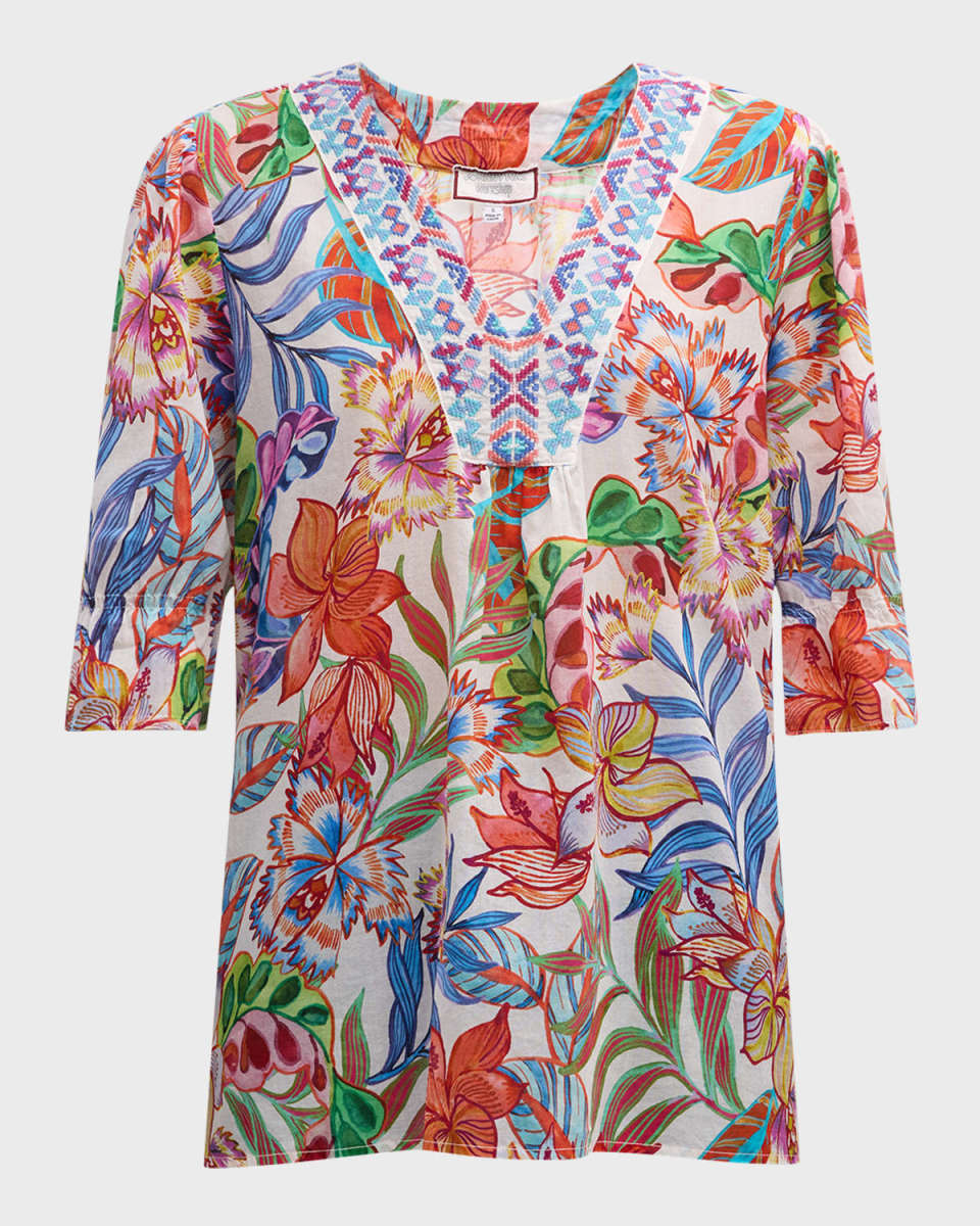 Easy Field Embroidered Floral-Print Blouse
