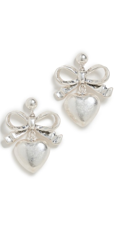 Clare V. Heart Drop Earrings Rhodium
