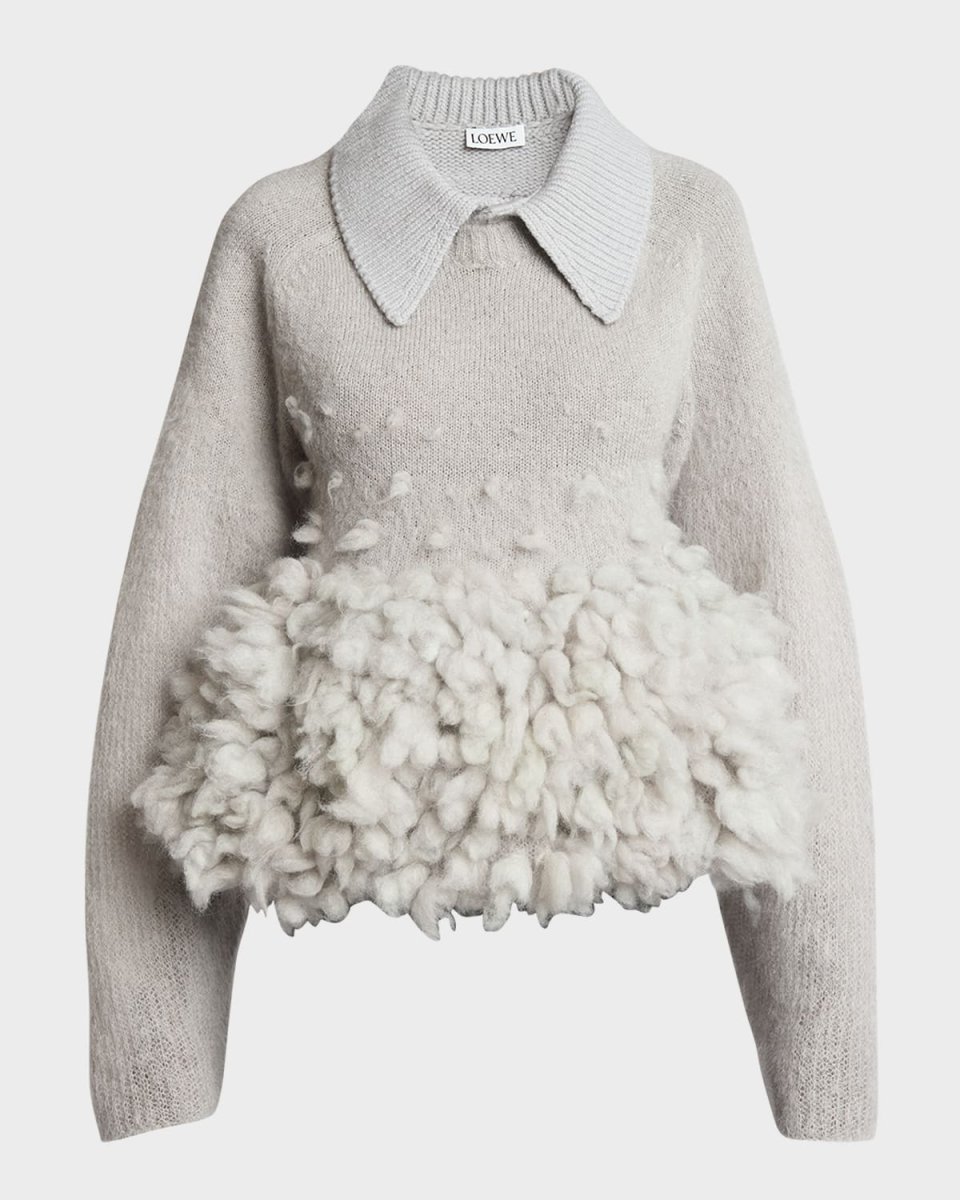 Textured Peplum Polo Sweater