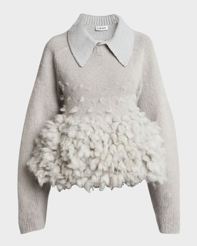 Textured Peplum Polo Sweater