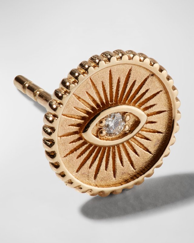 14k Diamond Evil Eye Coin Stud Earring, Single