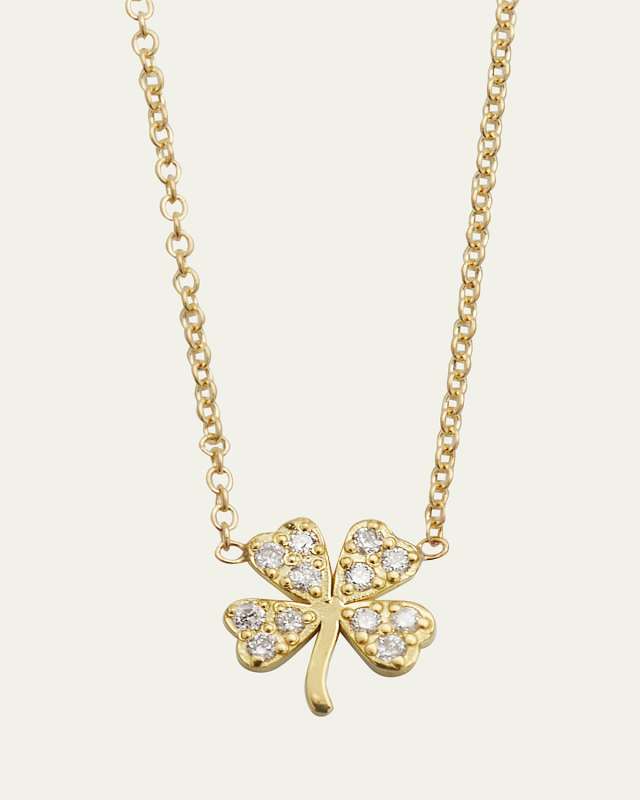 18k Mini Diamond Four-Leaf Clover Necklace