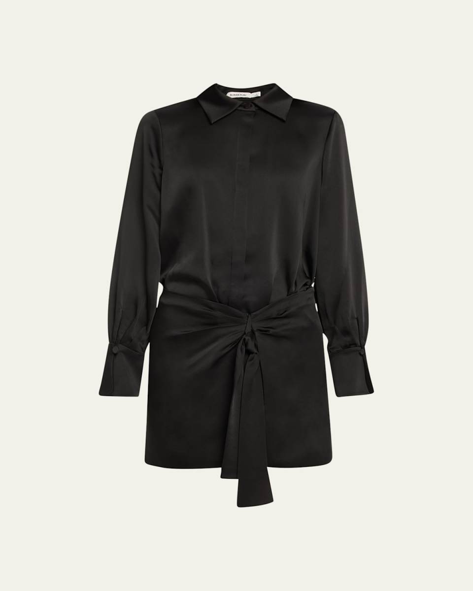 Larson Draped-Tie Mini Shirtdress