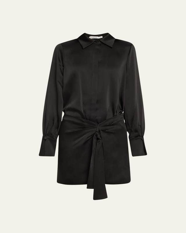 Larson Draped-Tie Mini Shirtdress