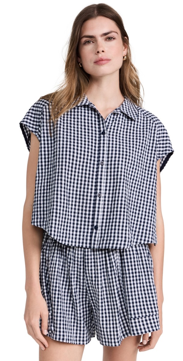 Splendid Gabrielle Gingham Top Navy/White