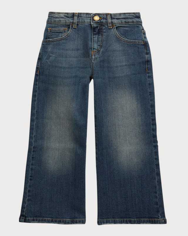 Girl's Wide Leg Medium Wash Jeans, Size 4-10