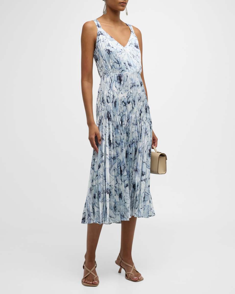 Washed Lilly V-Neck Pleated Midi Slip Dress