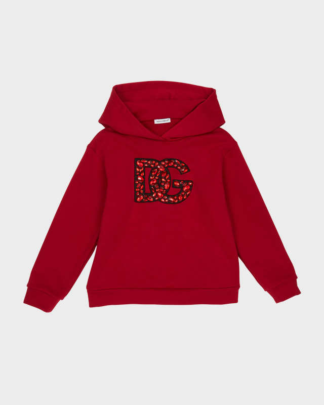 Girl's Rhinestone Embellished Interlocked Logo-Print Hoodie, Size 8-12