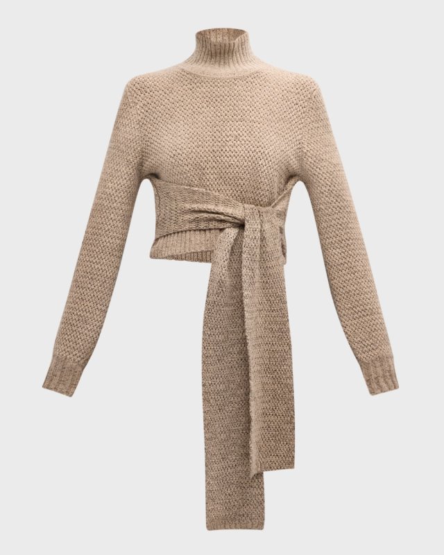 Aspen Wool and Cashmere Tie-Front Turtleneck Sweater