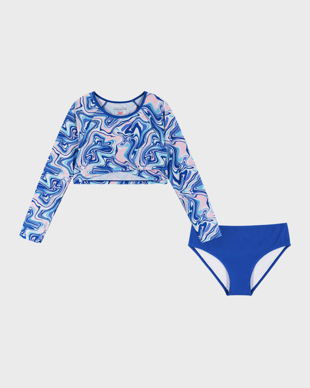 Girl's Printed Two-Piece Cropped Rashguard Set, Size 7-14